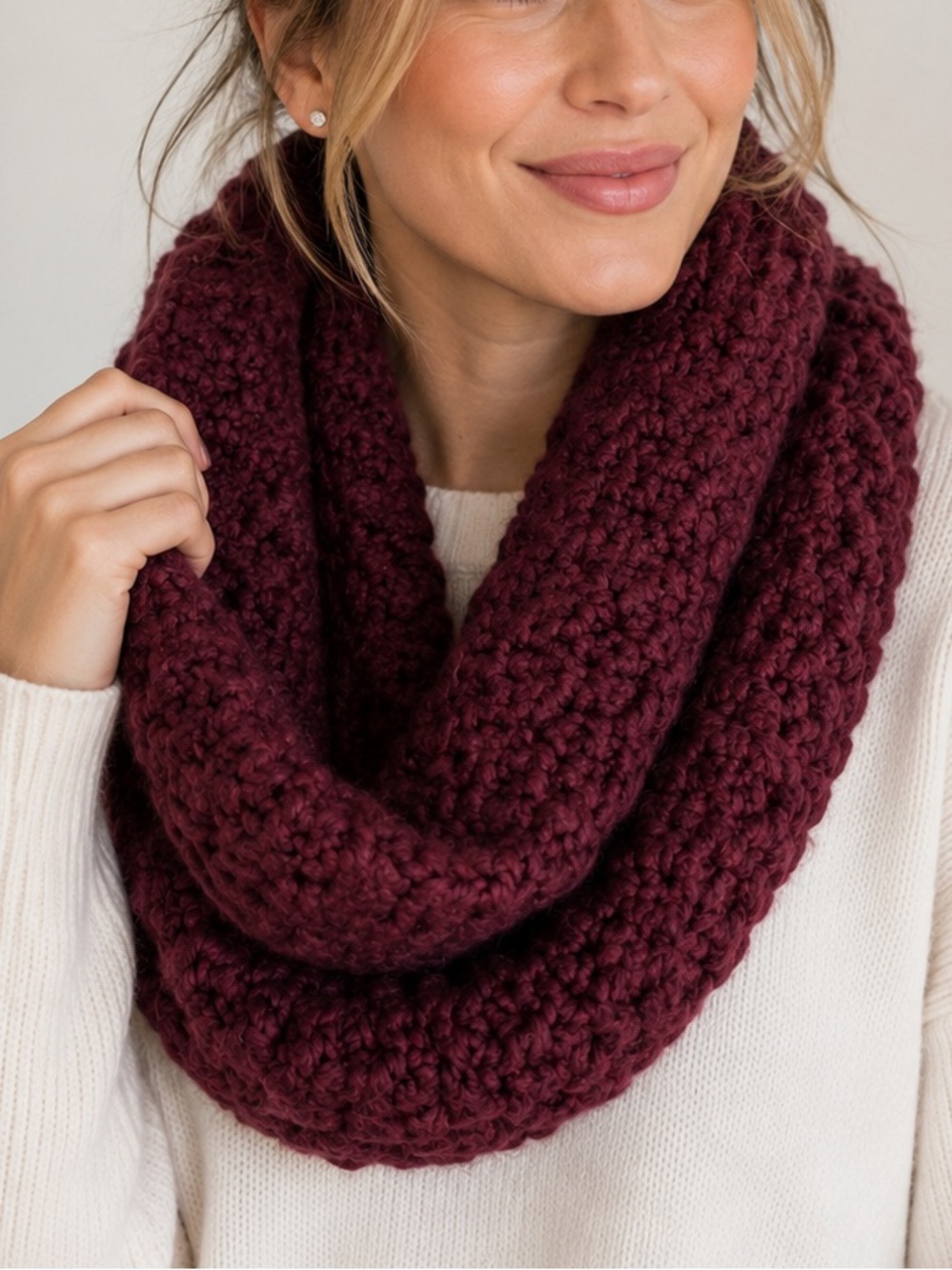 Lil Fox Shoppe Chunky Knit Infinity Scarf Maroon Burgundy Cowl